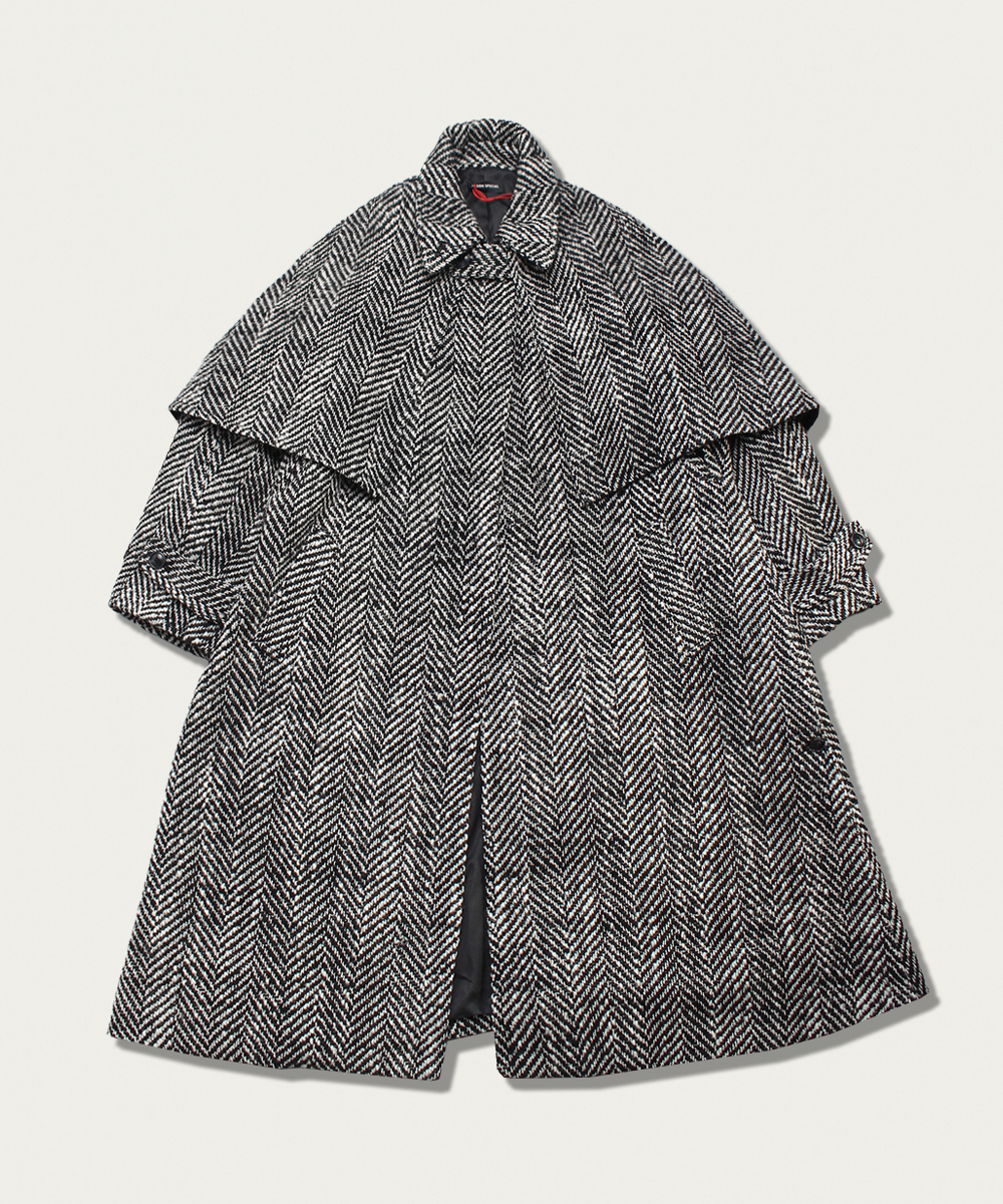 Maison special herringbone wool cape coat